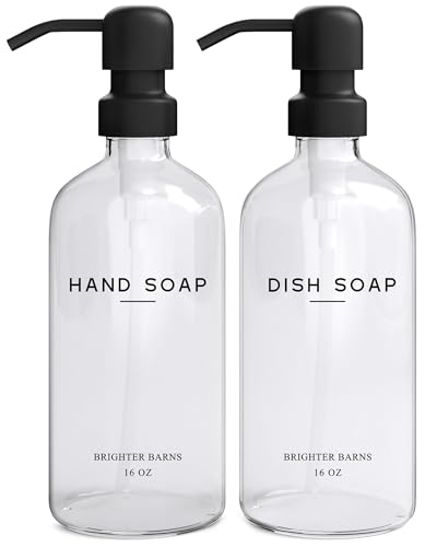 Brighter Barns Seifenspender-Set aus klarem Glas – Hand- und Spülseifenspender für Küchenspüle – Küchenseifenspender-Set & Pumpe – Moderne Küchendekoration, neutrales Badezimmer-Dekor-Zubehör von Brighter Barns