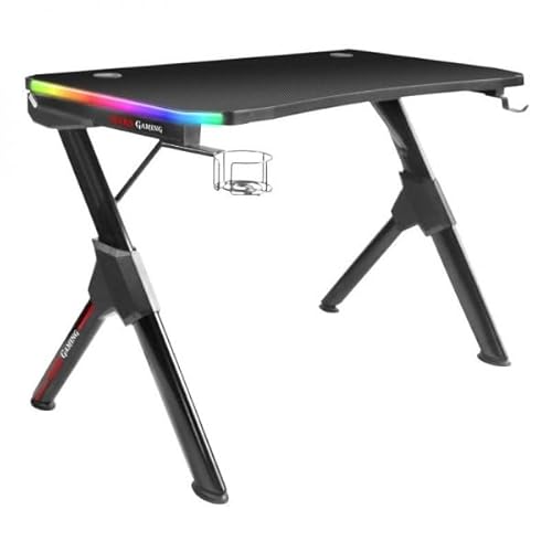 Brightium Gaming-Tisch - 3D-ARGB-Beleuchtung, Y-Stahlrahmen, Kohlefaserplatte, Externe Halterungen, Kabelmanagement, schnelle Montage, Farbe: Schwarz Brightium Gaming-Tisch - 3D-ARGB-Beleuchtung, Y-Stahlrahmen, Kohlefaserplatte, Externe Halterungen, Kabelmanagement, schnelle Montage, Farbe: Schwarz von Brightium