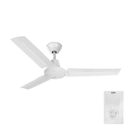 Brightium Industrieller Deckenventilator in elegantem Weiß. Leistung 60 W und 140 cm Flügel für optimalen Luftstrom. Inklusive praktischem Wandregler für mehr Komfort. von Brightium