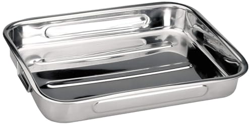 Brightium Schmorpfanne mit Griffen aus Edelstahl, 43 x 31 cm, ideal zum Braten und Überbacken im Ofen, robust und leicht zu reinigen. von Brightium