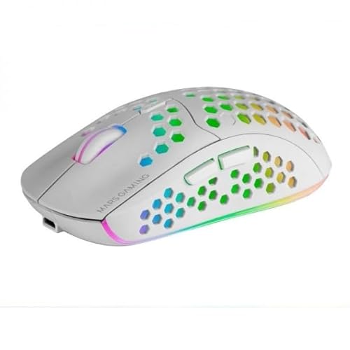 Brightium Ultraleichte kabellose Maus, RGB-Flow-Beleuchtung, optischer Sensor 3200 DPI, mechanische Schalter, wiederaufladbarer Akku, Weiß. Brightium Ultraleichte kabellose Maus, RGB-Flow-Beleuchtung, optischer Sensor 3200 DPI, mechanische Schalter, wiederaufladbarer Akku, Weiß. von Brightium