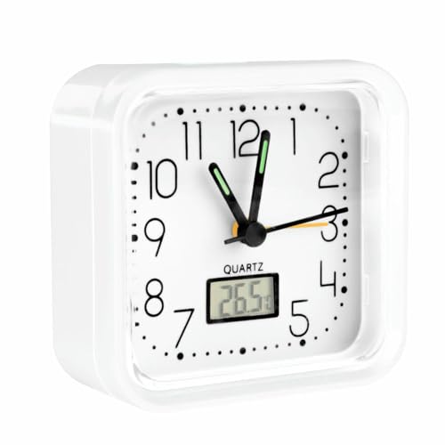 Brightium Weiße Analoguhr mit Alarm, Maße 82 x 82 x 38 mm, ideal für die Überwachung der Zeit und die Verwaltung von Erinnerungen. von Brightium