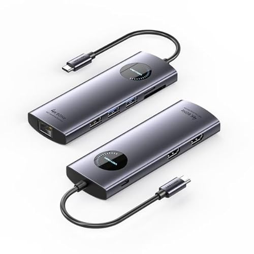 Docking Station - 9 Ports: 2 x HDMI, 2 x USB 3.0, USB 2.0, RJ45, SD, TF, PD 100 W. Mit 0,15 m langem Kabel, Farbe: Grau. Ideal für die Erweiterung der Konnektivität. Docking Station - 9 Ports: 2 x HDMI, 2 x USB 3.0, USB 2.0, RJ45, SD, TF, PD 100 W. Mit 0,15 m langem Kabel, Farbe: Grau. Ideal für die Erweiterung der Konnektivität. von Brightium