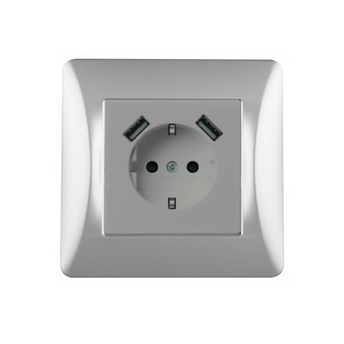 Einbausteckdose aus Titan + 2 USB-Anschlüsse, ideal zum Aufladen mehrerer Geräte im Büro und zu Hause. von Brightium