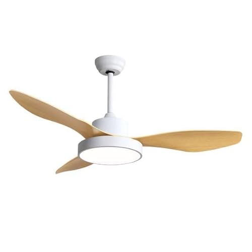 Hayate DC Ventilator 48 W, 4080 lm in elegantem Weiß/Buche. Mit 3 Flügeln und Abmessungen von 39/54 x 120 x 120 cm, bietet einstellbares Licht (3000-4000-6000 K) und Fernbedienung für zusätzlichen von Brightium