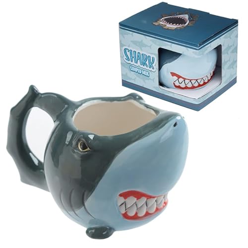 Tasse - Keramiktasse in Hai-Form, detailliertes Design, ideal für Getränke, robust, leicht zu reinigen, lustig und originell. von Brightium