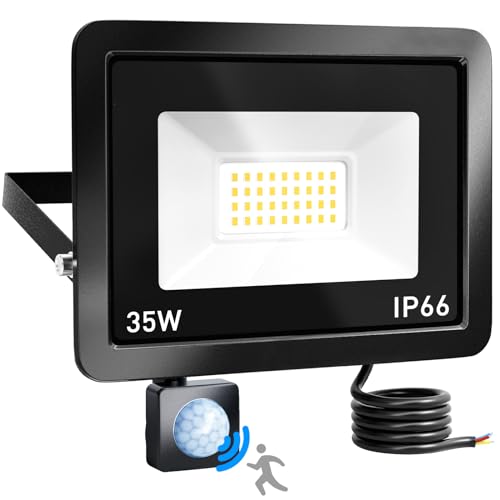 Brightown Led Strahler mit Bewegungsmelder Außen, 35W 3000LM Led Fluter,6500K 36 LEDs Kaltweiß Superhell Scheinwerfer, IP66 Wasserdicht Aussenstrahler für Garten, Garage von Brightown