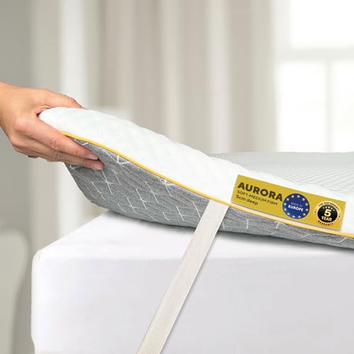 Brightr Aurora 2-in-1 Mittelfester Topper 160x200cm | H1 & H2 (2-in-1) | Lindert Rücken-, Hüft- & Schulterschmerzen | Memory-Schaum | Kühlend, Waschbarer Bezug | Für zu Feste Matratzen | 5 cm von Brightr