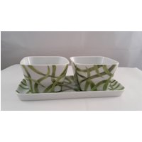 2 Dipschalen - Handbemalt Mit Kleinem Tablett, Blättermotiv, 3-Teilig 2 Dipschalen - Handbemalt Mit Kleinem Tablett, Blättermotiv, 3-Teilig von BrigitteKreativ