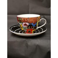 Große Cappuccino Tasse -Handbemalt - Im Stil Hundertwasser, Unikat von BrigitteKreativ