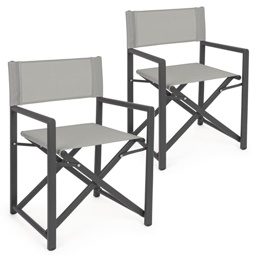 2er Set Aluminium Regiestühle Klappstuhl Klappstuhl Aluminium Gestell Textilene Paar Sessel Regiestuhl Outdoor (Grau) von Brigros