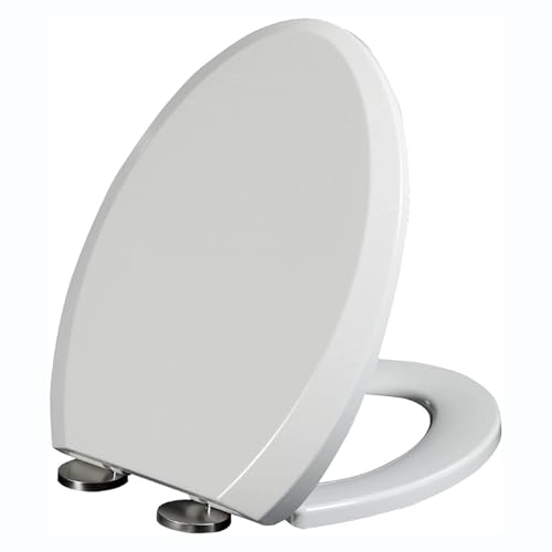 Brigtviee Toilettendeckel,Toilettensitz V-Form, Wc Sitz Mit Absenkautomatik, Klodeckel Mit Quick Release Funktion,Familien Klobrille Weiß,Obere Befestigung Wc Deckel,Pp Toilettenbrille,01B von Brigtviee