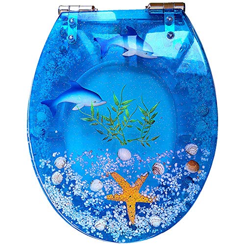 Brigtviee Transparente WC-Sitz-Deckel-Abdeckungen, Standard-Harz-WC-Sitz Mit Chrom-Scharnieren, 3D Ocean Series Runde WC-Sitz Für V/O Toile,Blau Brigtviee Transparente WC-Sitz-Deckel-Abdeckungen, Standard-Harz-WC-Sitz Mit Chrom-Scharnieren, 3D Ocean Series Runde WC-Sitz Für V/O Toile,Blau von Brigtviee
