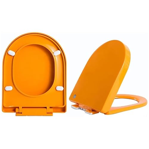 D-Form Toilettensitz Mit Absenkautomatik, Farbenfroher WC Sitz Mit Rutschfesten Puffern Und Scharnieren Zur Befestigung Oben, Toilettendeckel Mit Schnellverschluss, Orange von Brigtviee