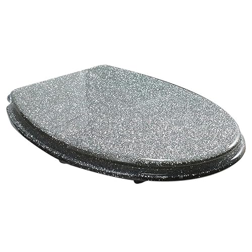 Funkelnder Toilettensitz 16.5" x 14.2", Langsam Schließender Badezimmer-Toilettendeckel Mit Edelstahlscharnier, Langlebiger Runder WC-Sitz Aus Kunstharz, Einfach Montieren Und Reinigen, Silber von Brigtviee