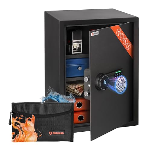 Brihard Business XL Safe Tresor 50x35x36cm für Zuhause mit Fingerabdruck Sensor inkl. feuerfeste Dokumententasche mit 2 anpassbaren Einlegeböden, Tresor 60L für A4 Dokumente, als Geldversteck & Mehr von Brihard