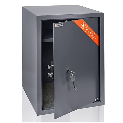 Brihard Business XL Tresor Safe mit Schlüssel-Schloss, 50x35x36cm (HxWxD), Titan Grau von Brihard