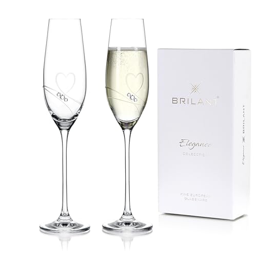 Brilant Essence of Love Sektgläser - Modernes Champagner Gläser Set, Elegante Bleifreie Champagnergläser mit Eingraviertem Herz und Hochwertigen Kristallakzenten, EU handgefertigt - 2er Set, 210 ml von Brilant