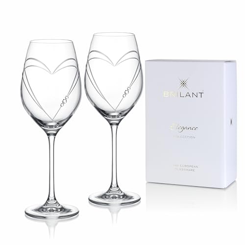Brilant Heart in Heart Weingläser Set - Champagner Gläser Sektgläser Glas - Elegantes Champaign Glass Set mit Handgefertigter Gravur - Perfekt für Besondere Anlässe - 2er Set von Brilant