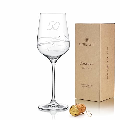 Brilant Spiral Weinglas Geburtstag Mädchen & Junge - Modernes Weinglas, Spiralgravur und Premium-Kristallen, Elegantes Geschenke für Frauen & Männer, EU Handgefertigt - 1 Stück, 450ml (50 Jahre) von Brilant