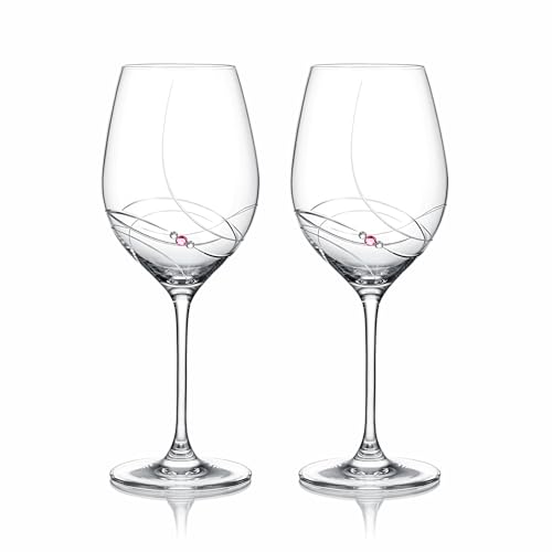 Brilant Vesna Rotweingläser - Elegantes Weingläser Set mit Eingravierten Feinen Linien und Premium-Kristall-Akzente, Luxus Geschenke für Frauen, Hochzeiten, & Feiern, EU handgefertigt - 2er Set, 470ml von Brilant