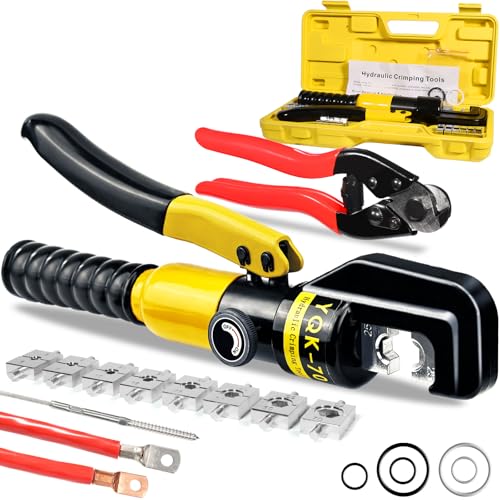 Brileine Hydraulische Crimpzange und Kabelschneider Hydraulische Kabelschuhe Crimper 10 US TON 12 AWG bis 00 (2/0) Elektrische Terminal Kabel Draht Werkzeug Kit mit 9 Schneideisen von Brileine