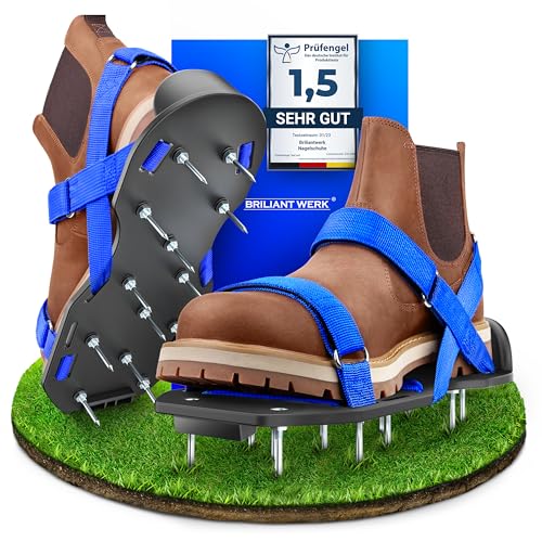 Briliantwerk®️ Nagelschuhe mit Klettverschluss - Zum Rasen belüften oder als Estrichschuhe - Rasenlüfter Schuhe als Perfekter aerifizierer - Der ideale Rasenbelüfter (eine Nagellänge (lang)) von Briliantwerk