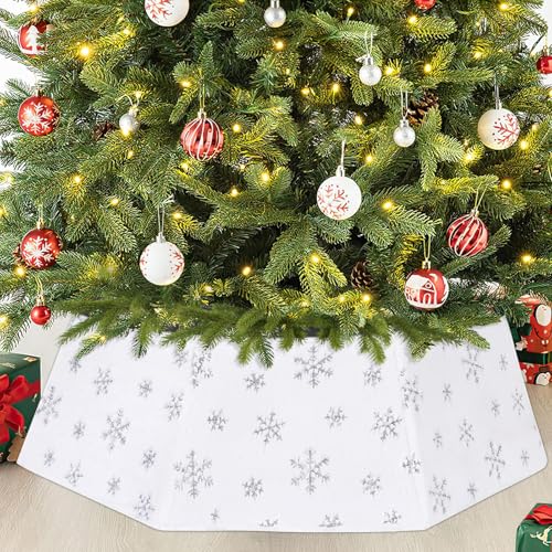 BrillShine Weihnachtsbaum Kragen Ø80cm Weihnachtsbaum Decke Christbaumdecke Zusammenklappbar Weihnachtsbaum Korb Christmas Tree Skirt für Partys Weihnachtsbaumschmuck Silber von BrillShine