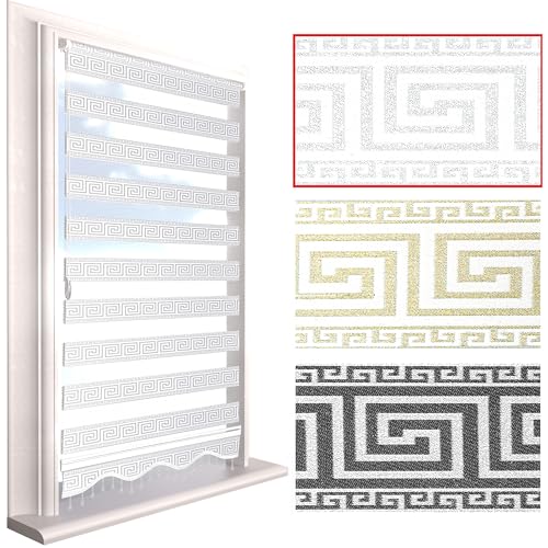 Brillant® Doppelrollo Klemmfix ohne Bohren – Medusa Barock Muster mit Glitzer, Duo-Rollo Blickdicht & transparent, mit Perlenzug, Fensterrollo für Fenster & Türen Weiß Silber 70 x 200 cm (B x L) von Brillant