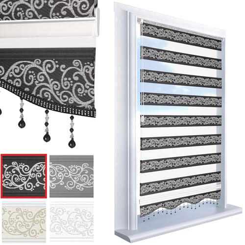 Brillant Doppelrollo Klemmfix ohne Bohren Schwarz Silber 200 x 60 cm (Länge x Breite) Duorollo Blickdicht mit Perlen, glitzert, Raffrollo Fenster Tür Zebra Perde Klemmrollo Seitenzugrollo Brillant Doppelrollo Klemmfix ohne Bohren Schwarz Silber 200 x 60 cm (Länge x Breite) Duorollo Blickdicht mit Perlen, glitzert, Raffrollo Fenster Tür Zebra Perde Klemmrollo Seitenzugrollo von Brillant