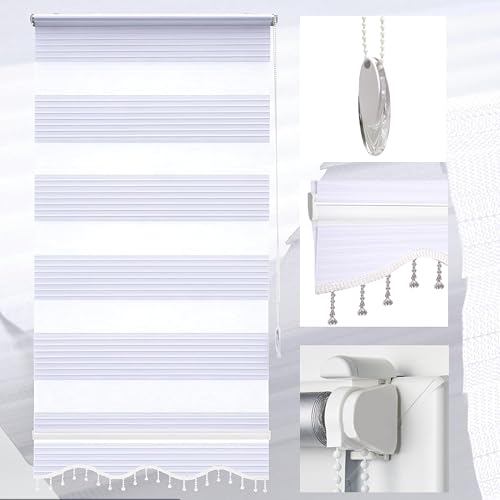 Brillant Doppelrollo Klemmfix ohne Bohren Blickdicht Duorollo Verdunkelung und Sichtschutz Jalousien Fenster Rollo Wand- Deckenmontage Zebrarollo Raffrollo Plissee Optik Weiß (90 x 200 cm, Weiß) von Brillant