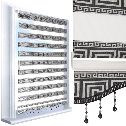 Brillant Doppelrollo Klemmfix ohne Bohren Raffrollo Duorollo Schwarz Silber Rankenmuster mit Perlen Kariert Motiv Rollos für Fenster Balkon Türen, Made in Germany Schwarz Silber 100 x 200 cm (B x L) Brillant Doppelrollo Klemmfix ohne Bohren Raffrollo Duorollo Schwarz Silber Rankenmuster mit Perlen Kariert Motiv Rollos für Fenster Balkon Türen, Made in Germany Schwarz Silber 100 x 200 cm (B x L) von Brillant