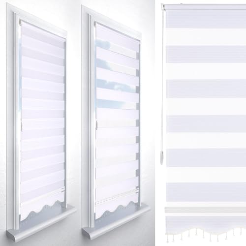 Brillant Doppelrollo Klemmfix ohne Bohren Weiß, 60x200cm (BxH), Stoffbreite 57cm, mit Streifen, Blickdicht und transparent, Duo Rollo für Fenster und Türen, Made in Germany von Brillant