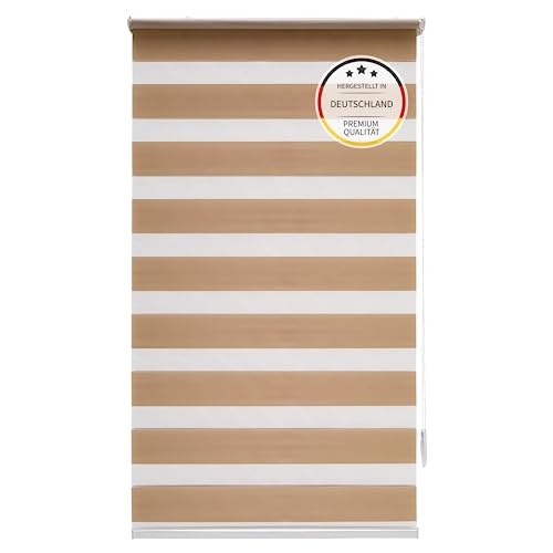 Brillant Doppelrollo Klemmfix ohne Bohren Sand Beige, 100x150cm (BxH), Stoffbreite 97cm, mit Streifen, Blickdicht und transparent, Duo Rollo für Fenster und Türen, Made in Germany von Brillant