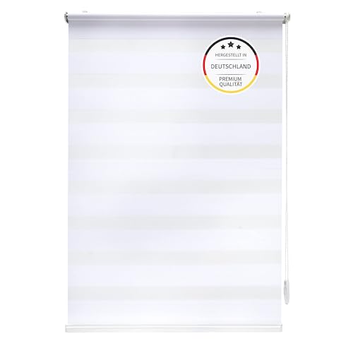 Brillant Doppelrollo Klemmfix ohne Bohren Weiß, 50x150cm (BxH), Stoffbreite 47cm, mit Streifen, Blickdicht und transparent, Duo Rollo für Fenster und Türen, Made in Germany von Brillant