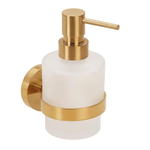 Brillantbad BABLO Seifenspender MINI Messing Milchglas Gold matt 100x75x145 mm, 200 ml für Bad & Küche >> zum Bohren oder Kleben* von Brillantbad