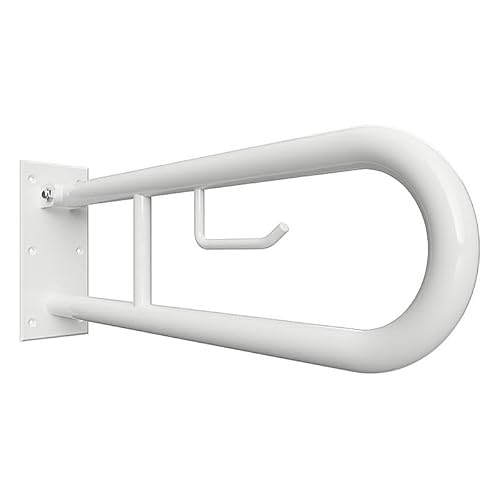 Brillantbad BELP Stützklappgriff in U-Form mit Toilettenpapierhalter Eisen Weiß 100x250x629 mm, 120 kg Traglast für Bad & WC >> zum Bohren von Brillantbad