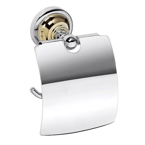 Brillantbad BETRO Gold Papierrollenhalter mit Deckel Messing Gold Chrom 140x150x100 mm für Bad & WC >> zum Bohren von Brillantbad