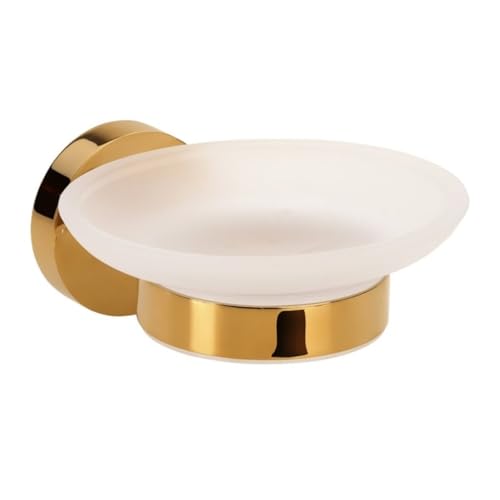 Brillantbad BILLO Seifenablage Messing Milchglas Gold poliert 129x110x55 mm für Bad & Küche >> zum Bohren oder Kleben von Brillantbad