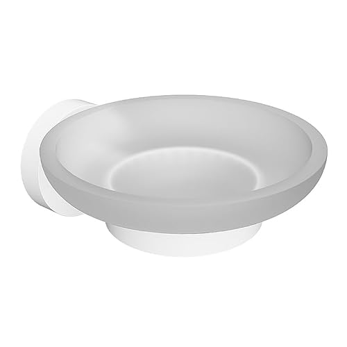 Brillantbad White Seifenablage Messing Weiß mit Glasschale für Bad & Küche >> zum Bohren oder Kleben* von Brillantbad