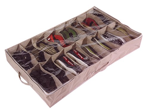 Aufbewahrungstasche für Schuhe, passt unters Bett, Platz für 16 Paar Schuhe, durchsichtiges PVC und Oxford Segeltuch Aufbewahrungstasche für Schuhe, passt unters Bett, Platz für 16 Paar Schuhe, durchsichtiges PVC und Oxford Segeltuch von Brilliant Feet