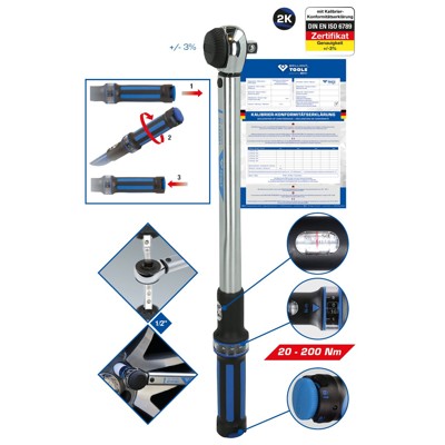 1/2" Drehmomentschlüssel mit Drehknopf-Umsteck-Ratschenkopf, 20 - 200N·m von Brilliant Tools