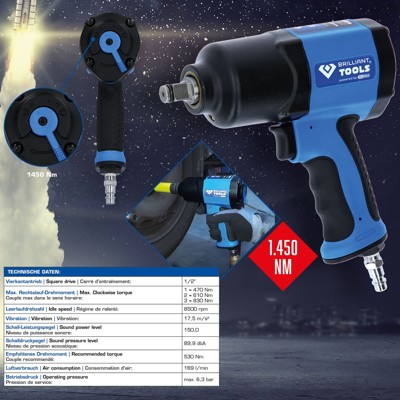 Druckluft-Schlagschrauber, 1/2" 1450N·m BT160100 von Brilliant Tools
