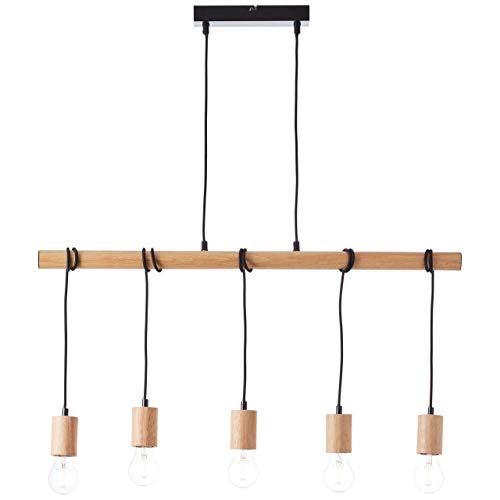 BRILLIANT Lampe Jenji Pendelleuchte 5flg holz hell/schwarz | 5x A60, E27, 40W, geeignet für Normallampen (nicht enthalten) | Kabel kürzbar von Brilliant