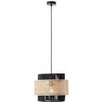 Lampe, Arles Pendelleuchte 35cm schwarzmatt/rattan, 1x A60, E27, 40W, Kabel kürzbar / in der Höhe einstellbar - schwarz - Brilliant von Brilliant