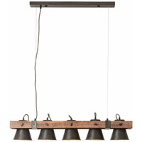 BRILLIANT Lampe Plow Pendelleuchte 5flg schwarz stahl/holz 5x A60, E27, 10W, g.f. Normallampen n. ent. Köpfe schwenkbar Kabel kürzbar von Brilliant