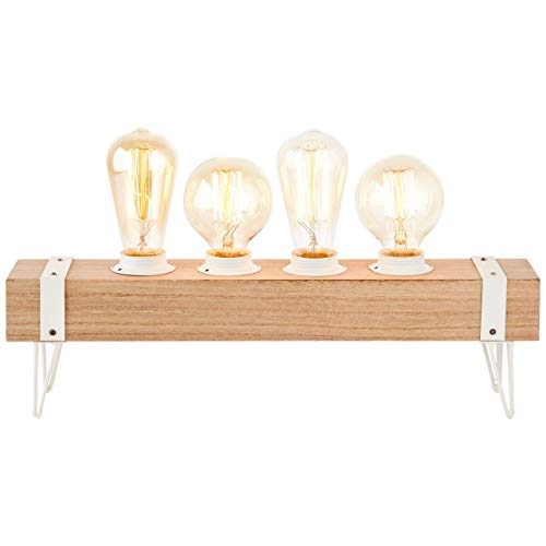 BRILLIANT Lampe White Wood Tischleuchte 4flg beton/holz hellweiß | 4x A60, E27, 60W, geeignet für Normallampen (nicht enthalten) | Skala A++ bis E | Mit Schnurzwischenschalter von Brilliant