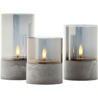 Brilliant - Bougie LED-Kerzen 3er-Set - Grau/Rauchglast, warmweiß flackernd, 10 cm,12,5 cm,15 cm, batteriebetrieben, Dekoration für drinnen & draußen von Brilliant