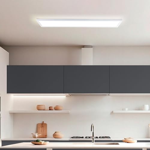 BRILLIANT LED Panel Lumaro 25×96 cm – flache Deckenleuchte in Weiß – 3200 Lumen, 2700–6500K CCT – dimmbar per Fernbedienung – IP44 feuchtraumgeeignet – für Bad, Küche & Wohnbereich von Brilliant