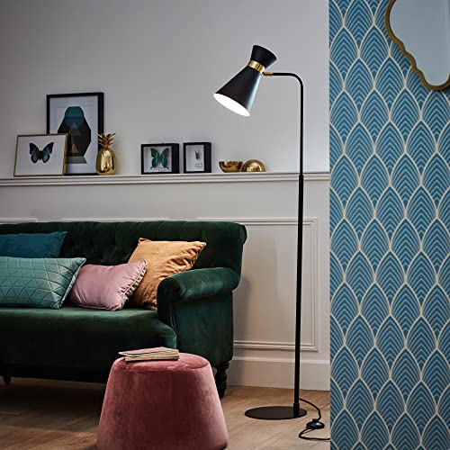 Brilliant 1 flammige Stehlampe - Standleuchte im Neo Retro Stil mit Fußschalter und schwenkbaren Kopf aus Metall, in schwarz matt/gold - 1,5m Höhe, 64458Z86 von Brilliant
